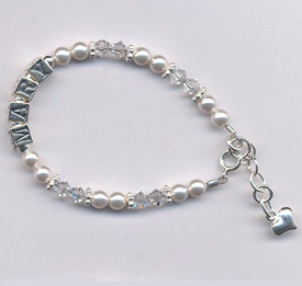Personalized White Pearl & Crystal Bracelet