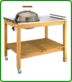 Gas Kettle Barbecue In Wooden Trolley