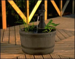Timber Flul Round Barrel Water Feature.