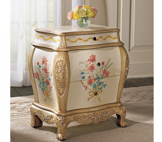 Hand-painted Floral 3-drawer Bombe Chest