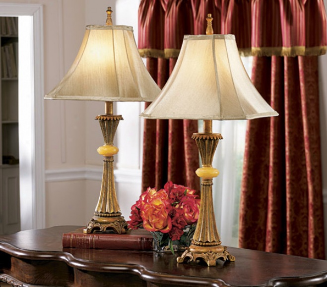 Set Of Two Gold-tone Lamps,