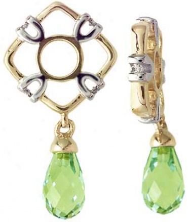 14k Gold Two Sound Storywheel Witth 8x5mm Peridot Teardrop Dangle