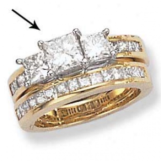 14k Two-tone Princess Cut 3-stone Ring With Channel Set Melee Diamonds
