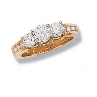 14k Two-tone Make full 3-stone Ring With Channel Set Melee Diamonds
