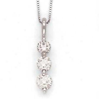 14k White Gold 3-stone Diamond Pendant