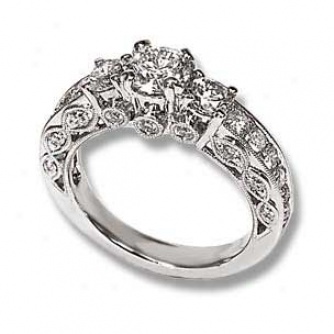 14k White Gold 3-stone Round Diamond Engagement Ring
