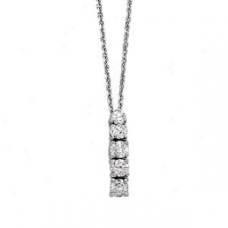14k White Gold 5-stone 4-prlng  Dianond Journey Pendant Necklace
