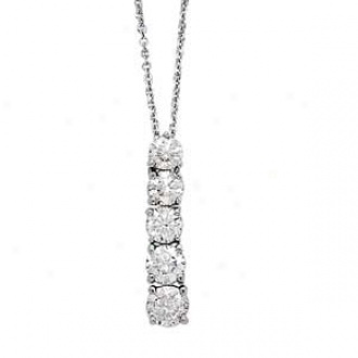 14k White Gold 5-stone 4-prong  Diamond Journey Pendant Necklace