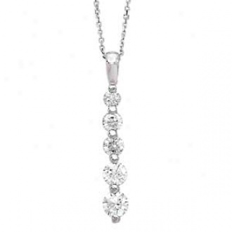 14k Of a ~ color Gold 5-stone Diamond 2-prong  Journey Pendant Necklace