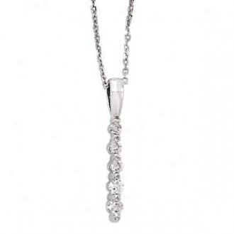 14k Pure Gold 5-stone Diamondd 2-prong  Journey Pendant Necklace