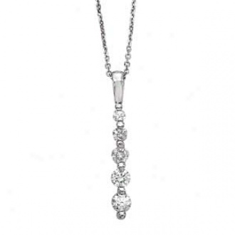 14k White Gold 5-stone Diamond 2-prong  Journey Pendant Necklace
