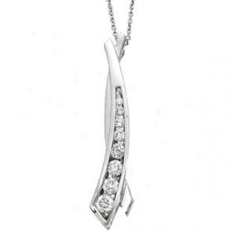 14k White Gold 5-stone Diamond 4-prong  Journey Pendant Necklace