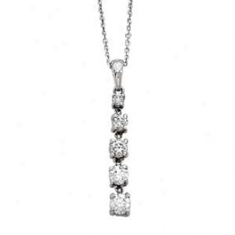 14k White Gold 5-stone Diamond 4-prong  Journey Pendant Necklace