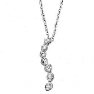 14k White Gold 7-stone Diamond S-curve Journey Pendant Necklace