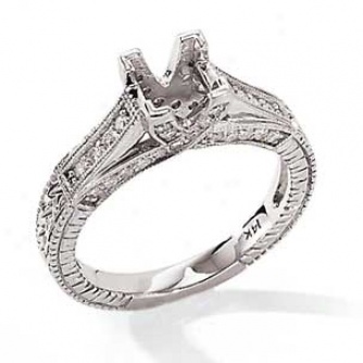 14k White Gold Antiqued Look Diamond Semi-mount