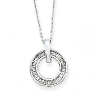 14k White Gold Baguette Diamond Circle Necklace