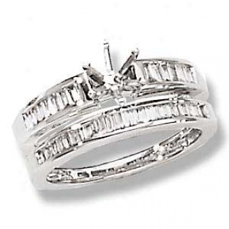 14k White Gold Baguette Diamond Strait Set Wedding Set