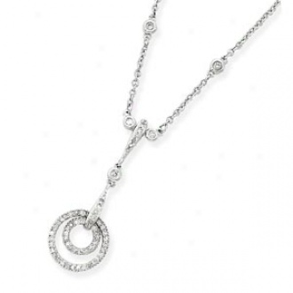 14k White Gold Diamond Circle In Circle Swing Necklace