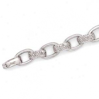 14k White Gold Diiamond Oval Link Bracelet