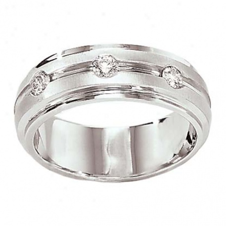 14k White Gold Gents 3-rd Diamond Band