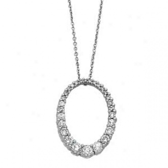 14k White Gold Graduated Diamond Oval Journey Pendanf