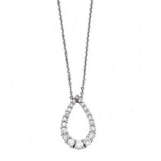 14k White Gold Graduated Diamond Tear Drop Journey Pendant