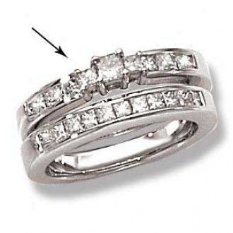14k White Gold Princess Cut 3-stone Ring With Channel Set Melee Diamonds