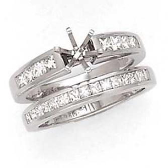 14k Whiye Gold Princess Cut Diamond Semi-mount Bridal Set Diamond .1.00cttw