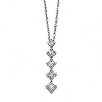 14k White Gold Princess Cut Diamond Journey Necklace