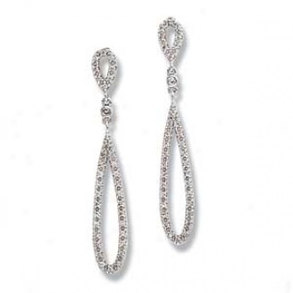 14k White Gold Round Diamond Dangle Earrings