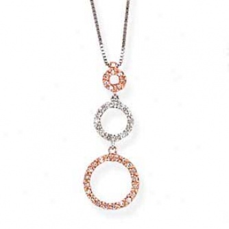 14k White Gold Triple Circle Diamond Pendant With Pink And Colorless Diamonds