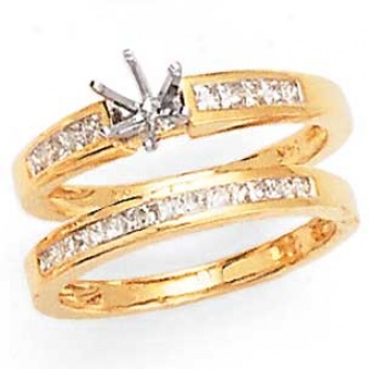 14k Yelllw Gild Princess Cut Diamond Semi-mount Bridal Set Diamond .50cttw