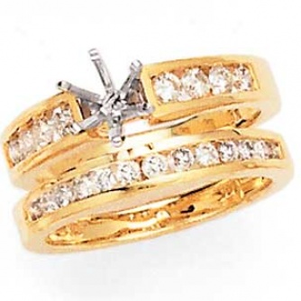 14k Yellpw Gold Round Diamond Bridal Set .75cttw