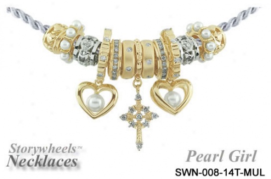 14kt Two-tone Pearl Girl Storywheel Necklace With Silver Co5d