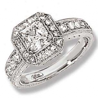 Couture Collection 18k White Gold Round Diamond With Etching Ring