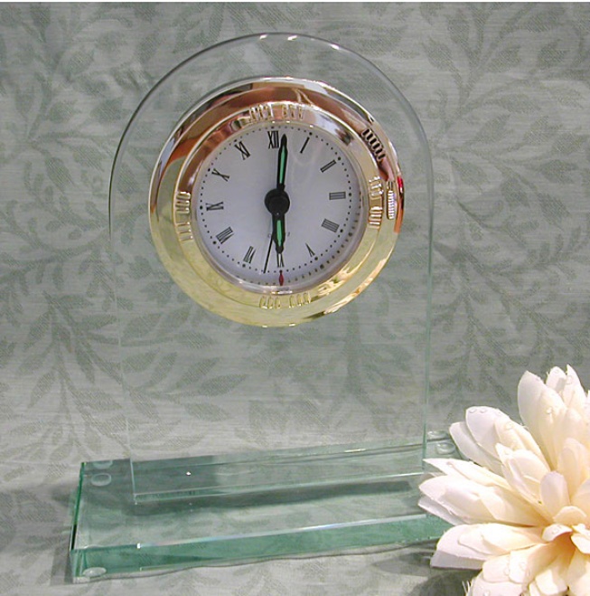 Engraved Jade Glass Desk Clock