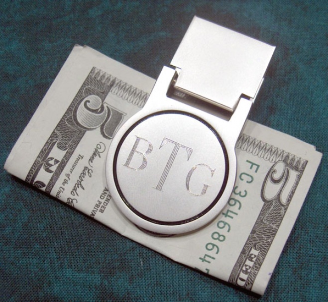 Engraved Nickel Finish Round Money Clip