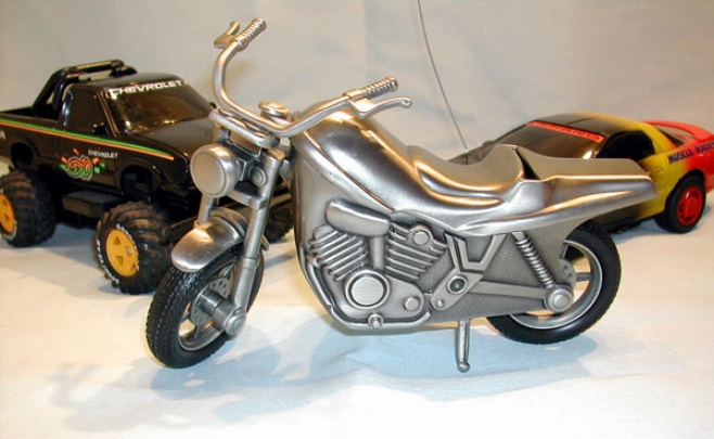 Engraved Pewter Finish Motorcycle Bank