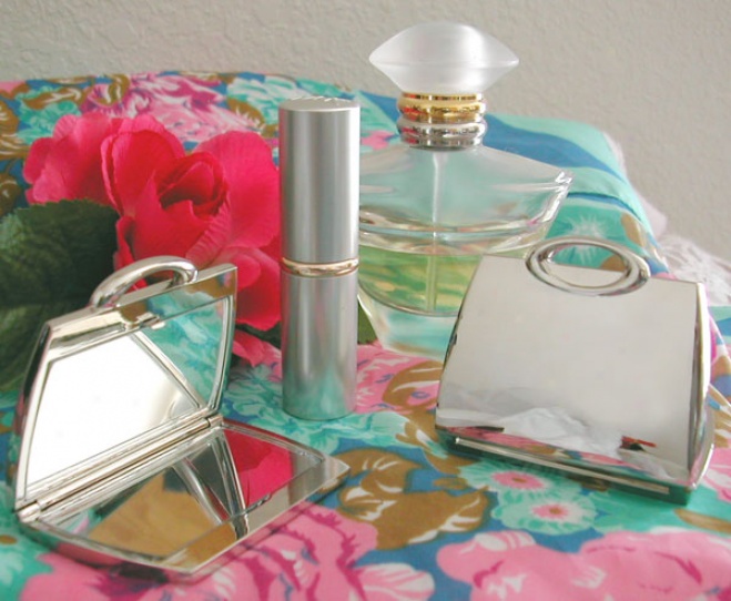 Engraved Silver Plated Purse Compact Mirror