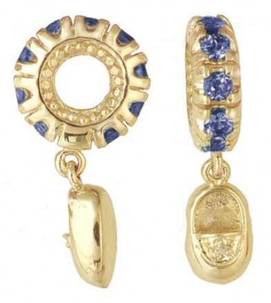 September - Sapphire Mother's Storyeheel With Baby Shoe Dangle 9 2mm Round tSnes .45 Cttw. 1 Diamond .005 Cttw.  10mm Diameter 3mm Width Shoe Is 10mm X 5mm