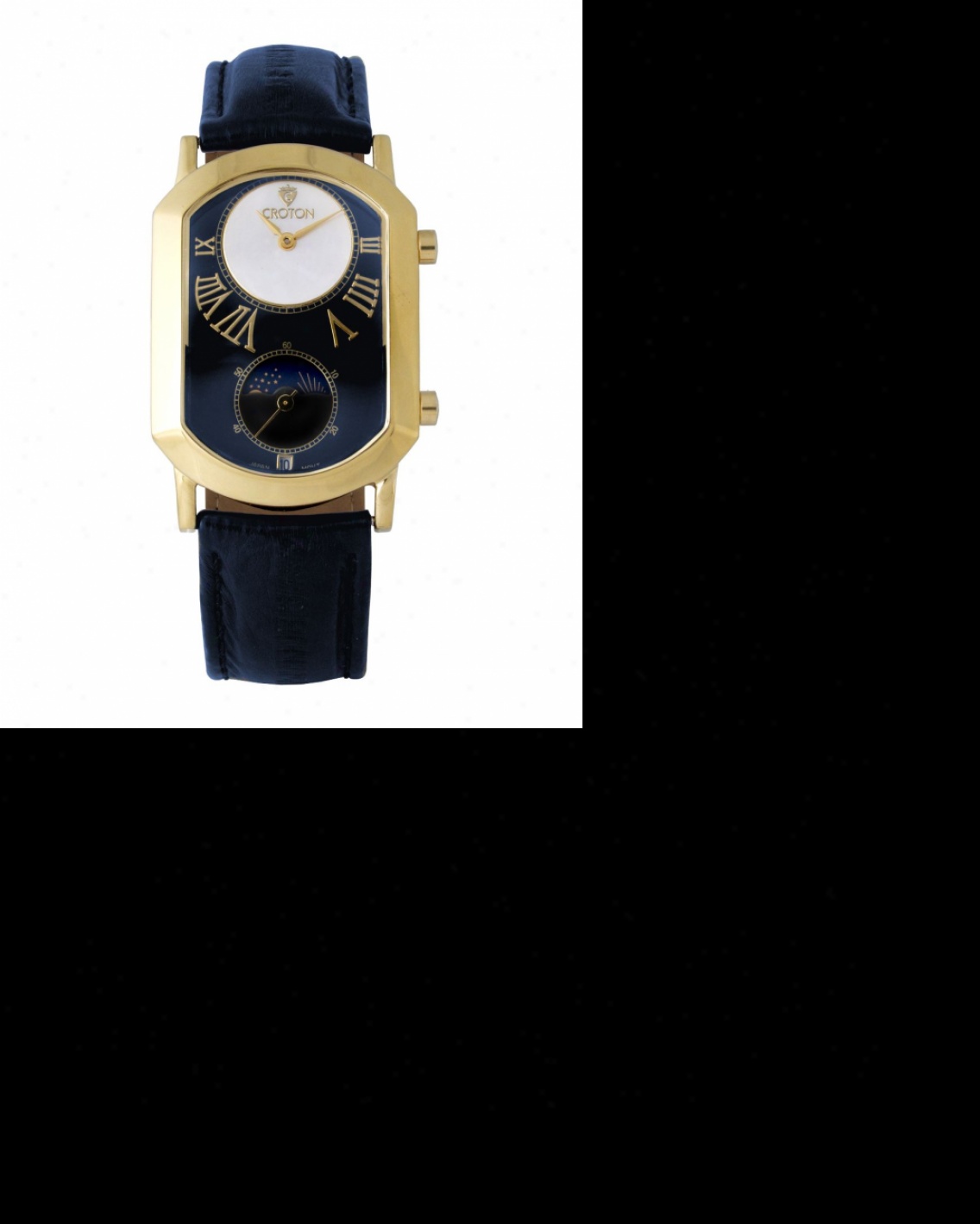 Unisex Croton Watch With Blue Eel LeatherS Trapan And Capsule Shape Dial
