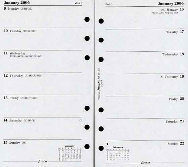 Filofax Personal Size Calendar Refills Personal Week Per Page 2007 Refill #fil6684267
